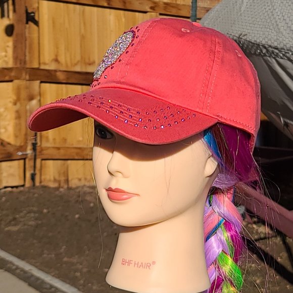 New Ladies Coral Bling Heart BLING Hat - Picture 3 of 4